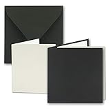 Quadratisches Faltkarten SET aus Kraft-Papier in Schwarz 15,0 x 15,0 cm - 10 Sets - Doppel-Karten & Briefumschläge & Einlegeblätter aus Recycling-Papier - Serie UmW