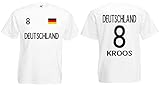 Deutschland Kroos Herren T-Shirt EM 2020 Trikot Look Style Shirt Weiß S