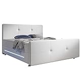 ArtLife Boxspringbett Oakland 140 x 200 cm – Bett mit Federkern-Matratze, Topper & Kopfteil – Bettgestell aus Holz & Metall mit Kunstleder-Bezug Weiß