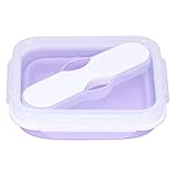 Silikon-Lunchbox, Einlagige Silikon-Isolierung Lebensmittelbehälter Meal Prep-Behälter Bento Box Chinesische Lunchbox, mit Integriertem Gabellöffel für Mahlzeiten Im Büro Schule für(Violett)