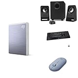 Logitech Z213 2.1 Lautsprecher-System mit Subwoofer + Logitech K360 Kabellose Tastatur Deutsches QWERTZ-Layout + Logitech M171 Kabellose Maus + Seagate One Touch SSD 500 GB