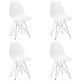EDLMH 4er Set Modern Design Esszimmerstuhl mit Chrom-Beinen Nordischer Stil Exquisites Design Stuhl für Wohnzimmer, Büro, Arbeitszimmer, Schlafzimmer (4, Weiß)