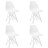 EDLMH 4er Set Modern Design Esszimmerstuhl mit Chrom-Beinen Nordischer Stil Exquisites Design Stuhl für Wohnzimmer, Büro, Arbeitszimmer, Schlafzimmer (4, Weiß)