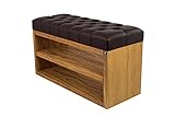 EMRA WOOD M-DEKO LPS-5 Polsterbank Schuhbank Chesterfield Gesteppt mit Ablage Bezug aus Kunstleder Dunkelbraun Gestell aus Holz Nach Maß (Höhe 45cm Tiefe 35cm, 95)