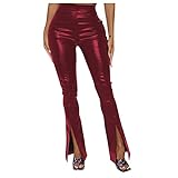 RMBLYfeiye Damen Casual Lederhosen Skinny Fit Mode Hose High Rise Stretch Schmale Hose Hüfte Ausgestellte Schlank Glockenunterseite Damen-S