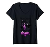 Damen Mein Tag Ist Gerettet Musiker Sänger Singen Notenschlüssel T-Shirt mit V