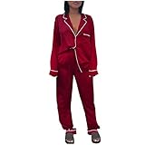 Adamoka Lange Sommer-Seidenärmel Cardigan und Frühlingsbekleidung Damen Anzug Home Simulation Frauen Anzüge & Sets, wein, 46