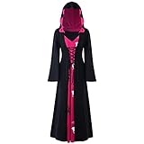 Lazzboy Weihnachten Kostüm Damen Plus Size Christmas Elch Hooded Lace Up Patchwork Langarm Kleid Renaissance Robe Zum Schnüren Mittelalter Mit Kapuze Retro Gothic Cosplay Karneval (4XL,Pink)