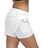 3AXE Damen Tennis-Skorts mit Innen-Shorts, Taschen, Golf, Sport, Laufkleid, leicht, Active Röcke, Weiß 0602, X