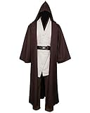 NUWIND Herren Jedi Kostüm Mittelalterliche Tunika mit Kapuze Umhang Umhang Robe Halloween Cosplay Outfit für Erwachsene Gr. XL, braun+weiß