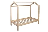 Kinderbett Bett Hausbett 90x200 mit Rausfallschutz Latternost Bettgestell aus Kiefer Holz für Haus Kinder Jungen & Mädchen - Holzbett Baby Kinderzimmer Junge Deko (Rausfallschutz: KEIN)