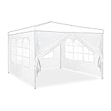 Relaxdays Pavillon Seitenwand 4er Set, 2x3 m, Seitenteile mit Fenster & Reißverschluss, wasserdicht, aus PVC & PE, weiß