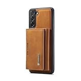 Schutzhülle für Samsung Galaxy S21, abnehmbare Brieftasche, Leder, hohe Kapazität, Kartenfach, Standfunktion, für Damen und Herren, Khak