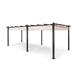 blumfeldt Pantheon Pergola - Sonnendach, Terrassen-Vordach, pulverbeschichtetes Aluminium, rostfrei, Wasserabweisende PU-Beschichtung, stufenlos raffbar, inkl. 16 x Hering, 3x6 Meter, beig