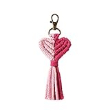 YOYUMI Keyrings Schlüsselanhänger Valentinstag Quaste Schlüsselanhänger Pfirsich Herz Liebespaar Retro Ethno-Stil Handgewebte Tasche Anhänger Anhänger Weiblich R