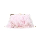 VALICLUD Truthahnfeder Beutel Perle Kette Taschen Mode Umhängetasche für Mädchen Damen (Pink)