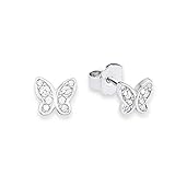 s.Oliver Ohrstecker 925 Sterling Silber Mädchen Kinder Ohrschmuck, mit Zirkonia synth, 0,5 cm, Silber, Schmetterling, Kommt in Schmuck Geschenk Box, 9233199