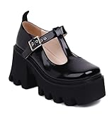 TYPING Vintage Plateau-Lederschuhe Für Damen Mary Jane High Heels Cosplay Mit Spitzenstrümpfen Und Prinzessinnenkleid Lolita,EU39 Black B