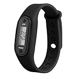 wojonifuiliy Schrittzähler Uhr Ohne App und Handy, Damen Herren Sports Kalorienzähler, Kinder Sport Schrittuhr Wasserdicht, Kieselgel Armbanduhr Schrittzähler Run Step Walking Distance Watch (Schwarz)