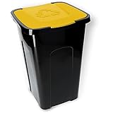 KADAX Voluminöser Eimer, 50L, rechteckiger Mülleimer aus Kunststoff-Polyurethan, Abfalleimer für Trennen von Glas, Plastik, Bioresten (Gelb)