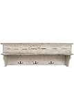 elbmöbel Kleiderhaken Wandgarderobe Wandregal Schublade Natur Holz schmal mit Bilderrahmen Metall-Haken im Antik Shabby chic in grau weiß Landhausstil Ablage (Grau, H25 x B70 x T25cm)