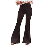 Lässige Damen High Waist Elegante Hosen Slim Stretch Knopf Ausgestellte Lange Hosen Jeans, Schwarz , L