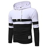 Leder Patchwork Kapuzenpullover Herren Einfarbig Kapuzenjacke Hoodie mit Kordelzug und Kängurutasche Basic Casual Hoodies Sweatshirt Regular Fit Baumwolle Einfarbig Streetwear Mode H