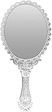 Bluelover Vintage Repousse Oval Make-Up Blumenspiegel Handspiegel Silber Kosmetik
