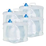 Relaxdays Faltkanister 4er Set, 15 l, Hahn, Schraubdeckel, Griff, Wasserkanister Camping, BPA-frei, transparent/b