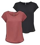 ONLY Damen ONLVIC S/S SOLID 2 Pack TOP WVN, Black/Black/Apple Butter, 38