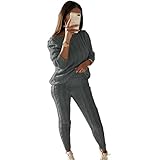 KXZD Damen Freizeitanzug Casual Hausanzug Zweiteiler Hosenanzug Pullover Lange Hosen Bekleidung Set Lässige Änzuge Trainingsanzug zweiteilig Freizeitkleidung Outfit Sportbekleidung