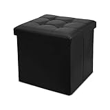 SONUG 38x38x38cm Sitzhocker Sitzwürfel, Faltbarer Aufbewahrungsbox mit Stauraum 40L, Kunstleder Fußbank(Schwarz)