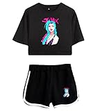 NETKK Jinx Anime-Print Frühling und Sommer lässiger Damen-Kurzarm-Kurzarm-Shorts-Anzug (A1,S)