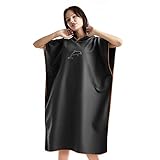 Flintronic Handtuch Poncho, 110 * 80cm Mikrofaser Surf Poncho, Quick Dry Badeponcho, Lang Umkleidehilfe mit Kapuze für Herren Damen, Ideal Poncho Handtuch zum Strand, Brandung, Surfen, Sauna -Schw
