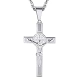 PROSTEEL Kreuz Kette Herren Edelstahl Anhänger Halskette Kruzifix Benediktuskreuz Religiöser Modeschmuck für Männer Jungen (Silber)