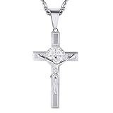 PROSTEEL Kreuz Kette Herren Edelstahl Anhänger Halskette Kruzifix Benediktuskreuz Religiöser Modeschmuck für Männer Jungen (Silber)