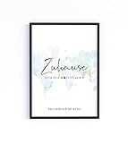 Zuhause Koordinaten Kunstdruck A4 ungerahmt als Einweihungsgeschenk oder Geschenk-Idee zum Einzug Einweihung Jahrestag Richtfest Umzug Wand-Bild Wand-Deko Weihnachten (Blau)