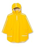 Playshoes Kinder Regencape, leichter Regenponcho, mit extra langem Rücken und abnehmbarer Kapuze, Gelb, 140