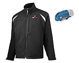 Bosch Professional Beheizbare Jacke GHJ 12+18V Unisex (inkl. Ladeadapter, ohne Akku, 12/18 Volt, Schwarz, im Karton) - Größe 2XL