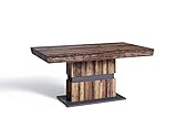 byLIVING Matthew 160 AZ Säulentisch mit robuster und pflegeleichter Oberfläche in Old Style Optik Tischsäule ist mittig in anthrazit abgesetzt Synchronauszug, Holzwerkstoff, braun, 215 x 90, H 75