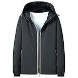 Winddichte Herrenjacke, Windbreaker mit faltbarer Kapuze, reflektierendes Logo, wasserabweisende Jacke für Outdoor, Camping, Wandern, Jagd, Angeln, A85_grau, XXL