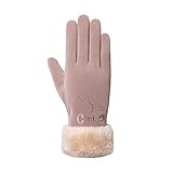 SSLLM Handschuhe für Damen Dicker Warm Lederhandschuhe Fäustlinge Weiche Mode Wolle Gefütterte Winterhandschuhe Skihandschuhe Winddichte wasserdichte Laufhandschuhe Fahrradhandschuhe Sp