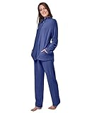 RAIKOU Damen Hausanzug Elegant Volltonfarbe Micro-Fleece Schlafanzug Freizeitanzug Hausanzug mit Reißverschluss (40/42,Navy)