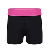 iiniim Mädchen Shorts Elastische Fitness Sporthose Gymnastikhose Turnhose Für Ballett Tanz Yoga Gym Freizeit Training Gr.116-164 Rose Rot&Schwarz 128
