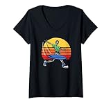 Damen Disc Golf Dead Driver Skeleton Flying Power Shot Vintage T-Shirt mit V