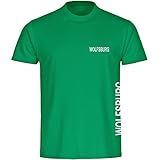 VIMAVERTRIEB® Kinder T-Shirt Wolfsburg - Brust & Seite - Druck:weiß - Shirt Jungen Mädchen Fußball Fanartikel Fanshop - Größe:164 grü