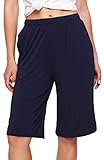 WiWi Bambus-Schlafshorts für Damen, weiche Loungehose mit Taschen, Übergröße, leicht, Pyjama, kurze Hose, S-3X, navy, 3X