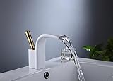 HAOHANYU Waschbeckenarmatur Gold Waschbecken Armaturen Wasserfall Badezimmer Wasserhahn Einhebelmischer Bad Antik Wasserhahn Messing Spüle Wasserkran Silber Wasserhahn (Farbe: Weiß und Gold)