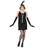 Luxuspiraten - Damen 2ßer Jahre Charleston Flapper Kostüm mit Kleid und Stirnband mit Feder, perfekt für Karneval, XS, Schw