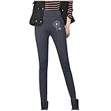 Damen Herbst Winter Leggings Hohe Taille Solide Thermo Warme Hosen Pusteblume Drucken Elastische Strumpfhosen Thermohose, grau, XL